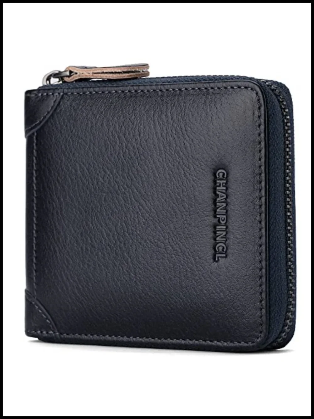 Men's Genuine Leather RFID Secure Zipper Bi-Fold Wallet with Coin Pocket